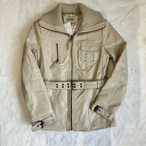 Y2K VNTG • Ivory Leather Moto Jacket